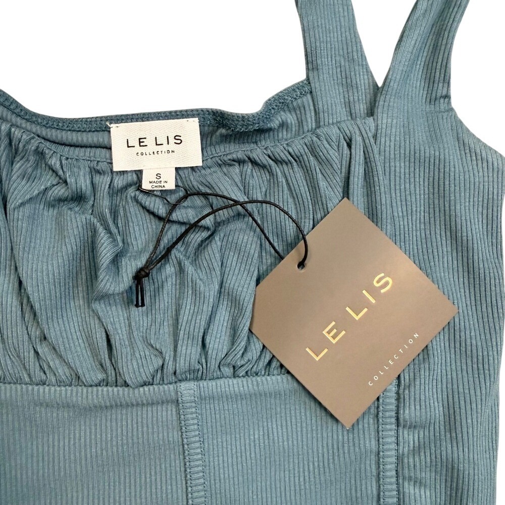 Le‎ Lis Ribbed Knit Crop Top Gathered Bust Corset Seams Small Y2K Coquette  NWT - Picture 4 of 5